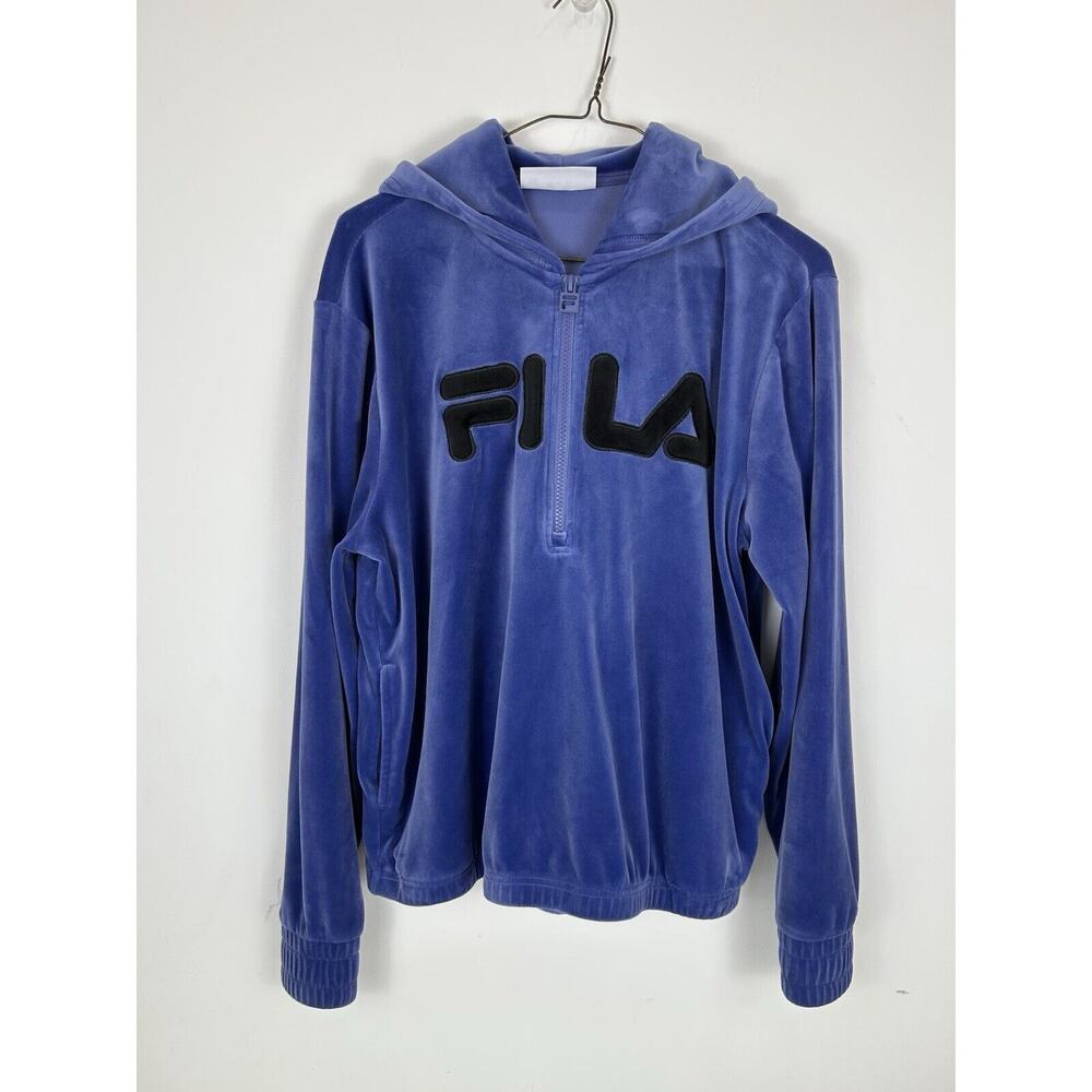 Fila Hoodie Y2K Velour Womens Size Large Logo Sporty Sweatshirt Pullover